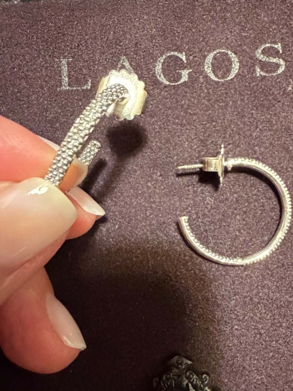 LAGOS Signature Caviar Sterling Silver 1” Hoop Earring - Picture 3 of 5